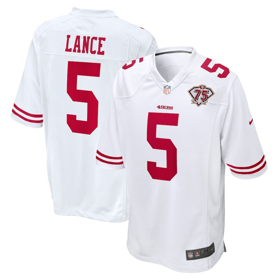 Men San Francisco 49ers #5 Trey Lance Nike White 75th Anniversary Player NFL Jersey